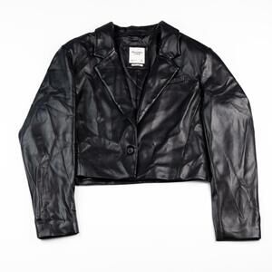 Abercrombie & Fitch Vegan Leather Cropped Blazer Jacket Black Women’s XL